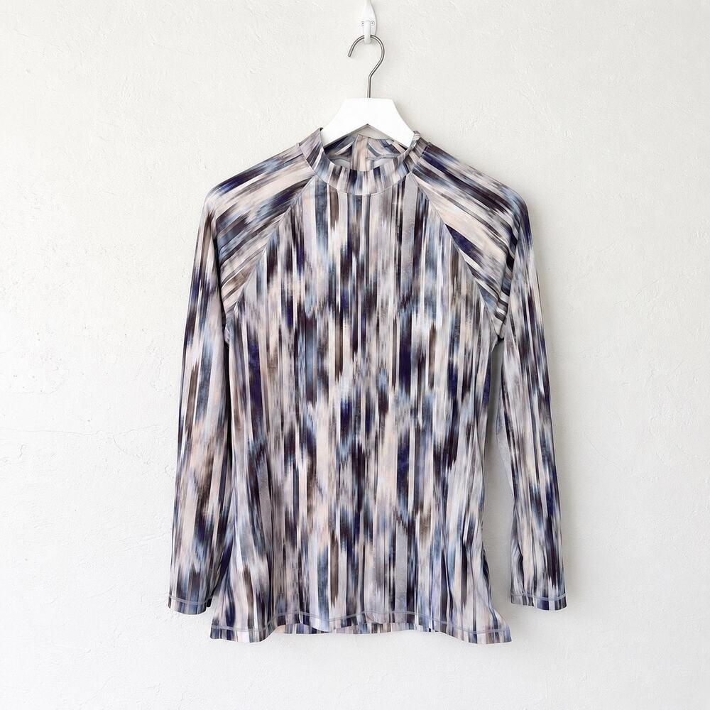 Athleta Abstract Stripe Mock Neck Long Sleeve Active Top L Futuristic Gorpcore